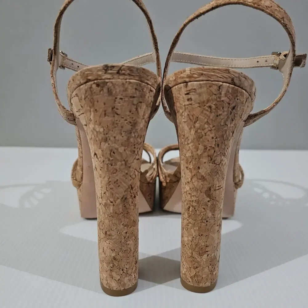 Paige Candice Cork Platform Sandal Womens Size 10 Strappy Chunky Block High Heel